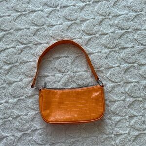 Orange Croc-Embossed Shoulder Bag